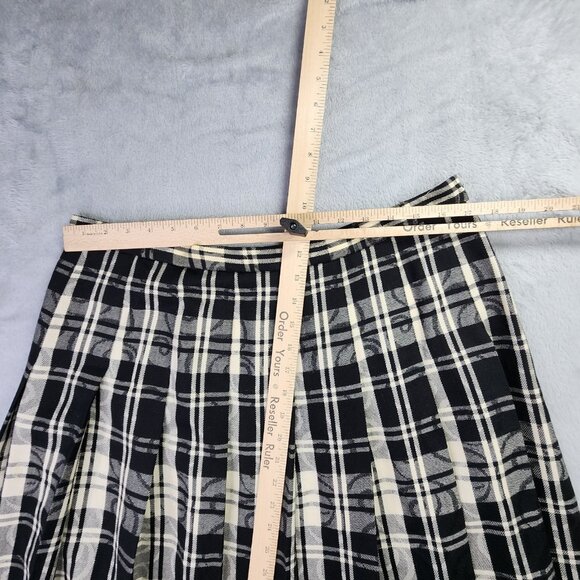 Vintage Pendleton Virgin Wool Midi Skirt Women 18 Black Plaid Pleated USA Office - Picture 7 of 11